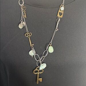 Genuine Amazonite Multi-Metal Lock and Key Necklace